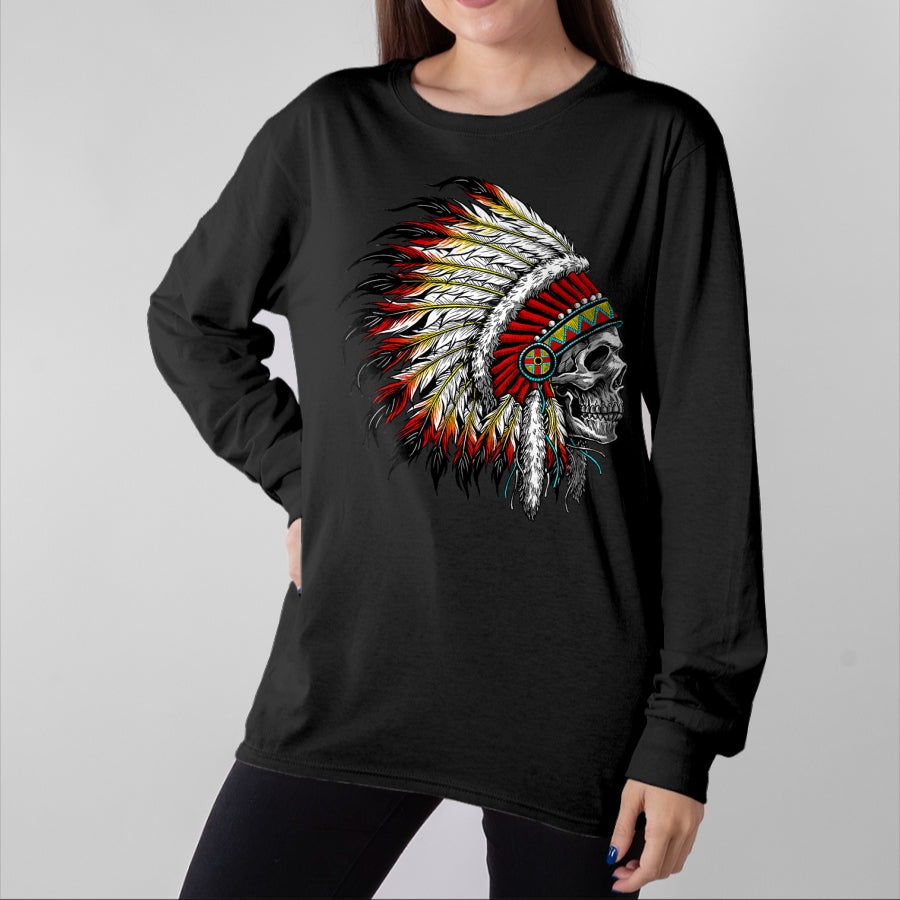 Native American T-Shirts, Vintage Native American Unisex T-Shirt/Hoodie/Sweatshirt HLT00 - Native American Indian Chief Skull Motorcycle Headdress