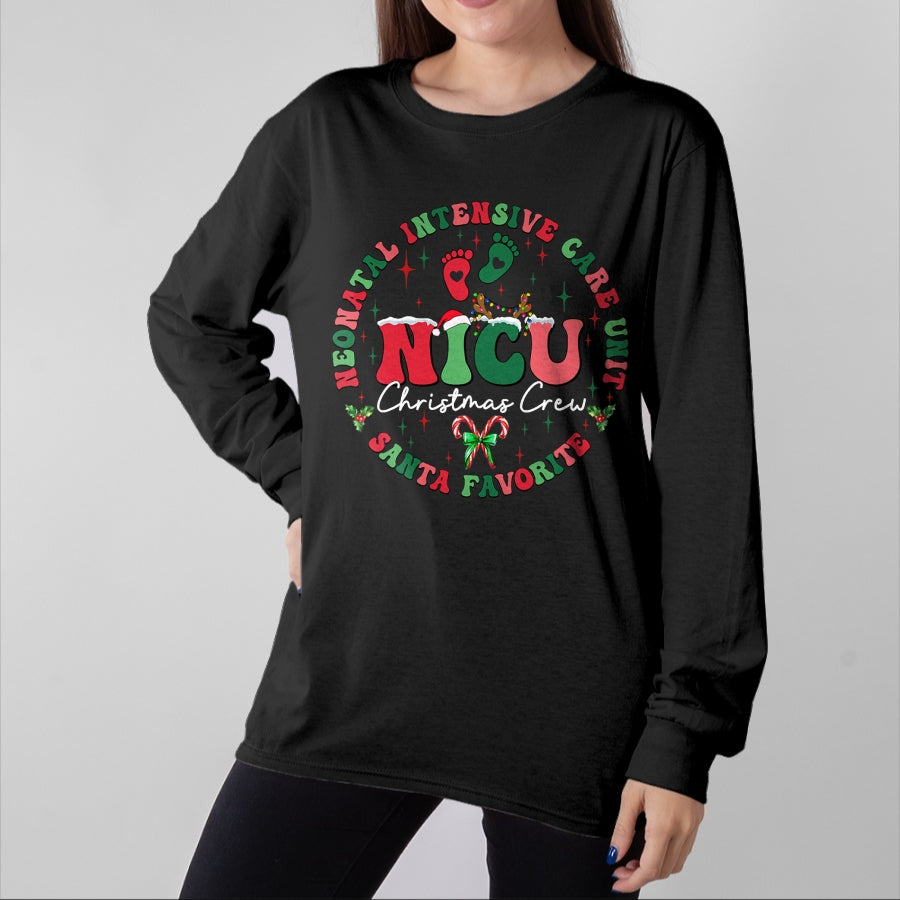 Funny Nurse Shirt, Nurse Unisex T-Shirt/Hoodie/Sweatshirt HLT00 - NICU Christmas Crew NICU Nurse Santa Favorite Xmas Costume T-Shirt