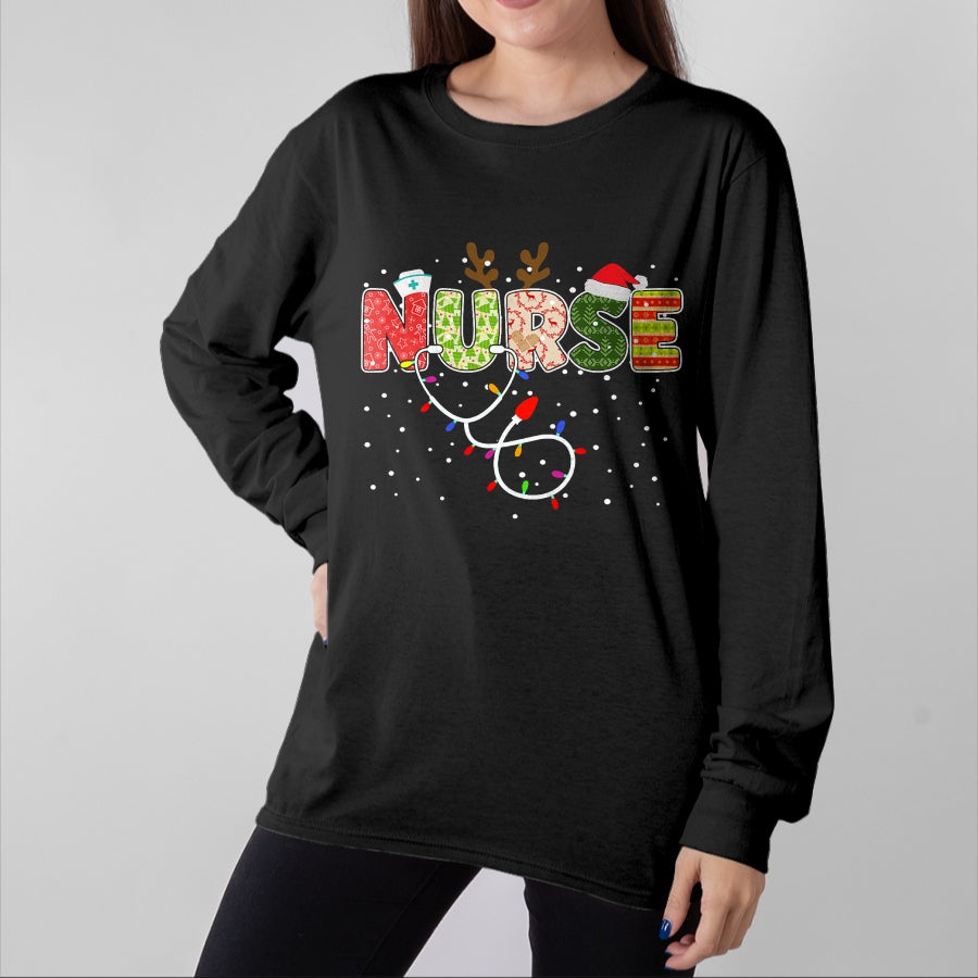 Funny Nurse Shirt, Nurse Unisex T-Shirt/Hoodie/Sweatshirt HLT00 - Stethoscope Santa Hat Reindeer Xmas Christmas Nurse T-Shirt