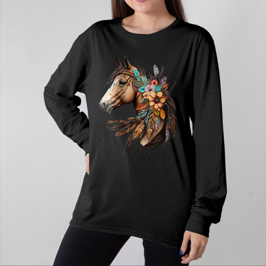Best Horse Lover Shirt , Funny Horse UnisexT-Shirt/Hoodie/Sweatshirt HLT00 - Floral Wild Horse Country Horse Riding T-Shirt