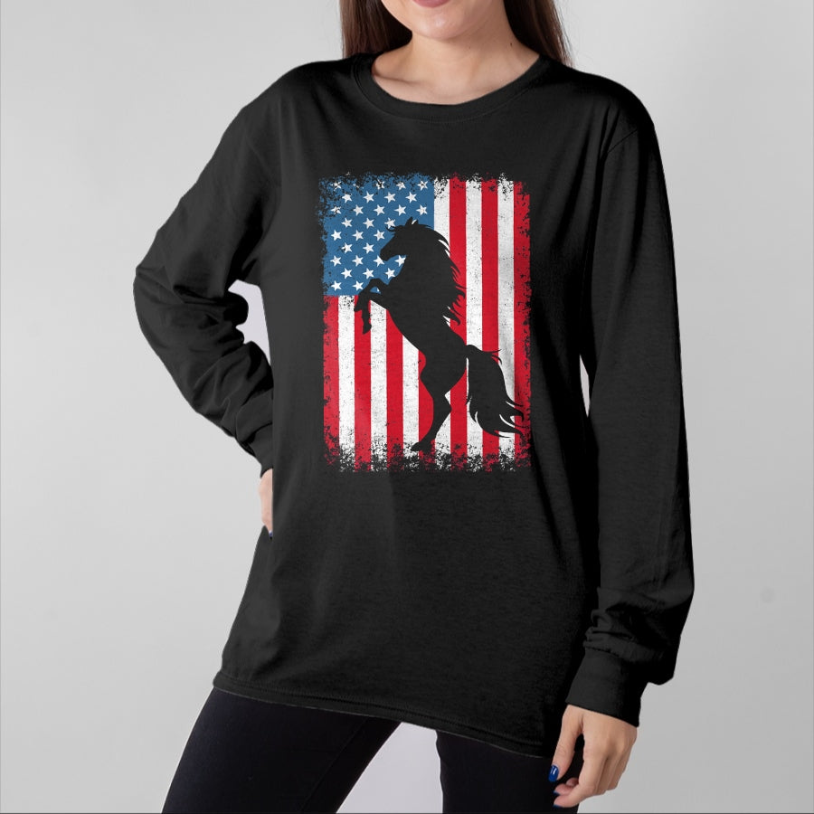Best Horse Lover Shirt , Funny Horse UnisexT-Shirt/Hoodie/Sweatshirt HLT00 - Horse American Flag USA 4th of July Men Women Boys Girls T-Shirt