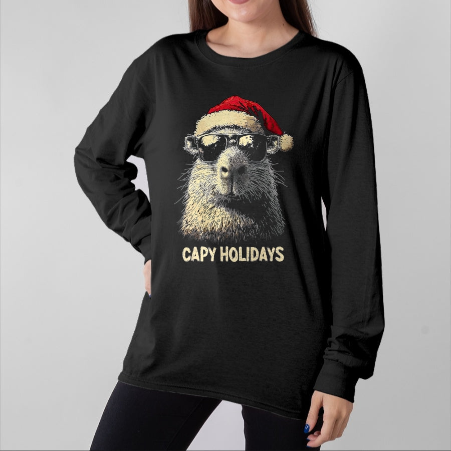 Cute Capybara Shirt, Funny Capybara Unisex T-Shirt/Hoodie/Sweatshirt HLT00 - Funny Christmas Capy Holidays Kids Teens Boys Xmas Capybara T-Shirt