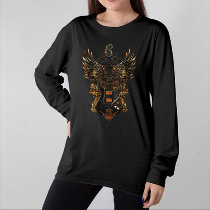 Guitar Lover Shirt, Funny Guitar UnisexT-Shirt/Hoodie/Sweatshirt HLT00 - Electric Guitar Graphic with Fiery Winged Silhouette in Blac T-Shirt