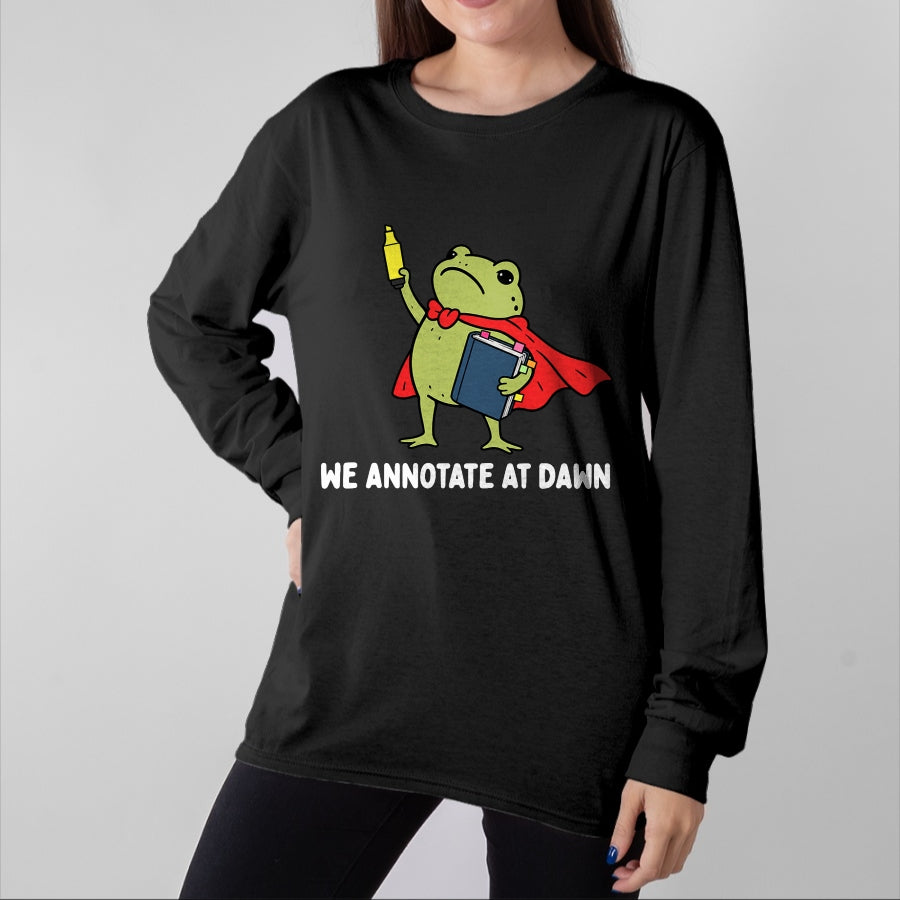 Best Teacher Shirt, Funny Teacher UnisexT-Shirt/Hoodie/Sweatshirt HLT00 - We Annotate At Dawn English Teacher Funny Frog Reader T-Shirt (1)