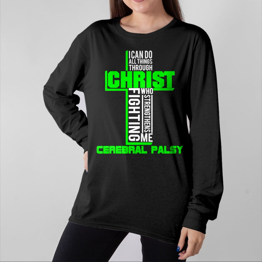Christian Tee, Christian Faith Unisex T-Shirt/Hoodie/Sweatshirt HLT00 -  All Through Christ Cerebral Palsy Warrior Awareness shirt T-Shirt