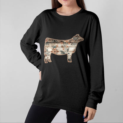 Best Farmer Life Shirt, Funny Farmer UnisexT-Shirt/Hoodie/Sweatshirt HLT00 - Show Stock Beef Cow with Rustic Floral Cottage Pattern T-Shirt