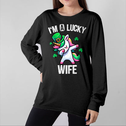 Best Wife Shirt, Wife and Husband Unisex T-Shirt/Hoodie/Sweatshirt HLT00 - Gift for wife T shirt, lucky wife   I'm a Lucky Wife Dabbing Cute Unicorn St. Patrick's Day T-Shirt (1)