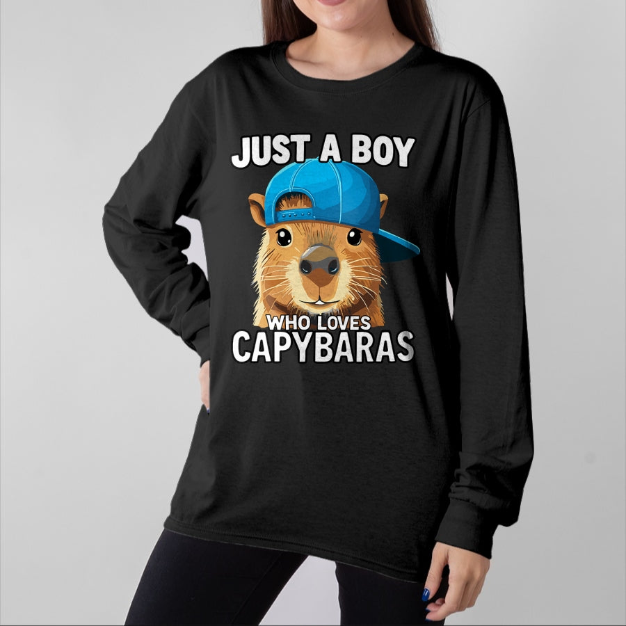 Cute Capybara Shirt, Funny Capybara Unisex T-Shirt/Hoodie/Sweatshirt HLT00 - Just A Boy Who Loves Capybaras T-Shirt
