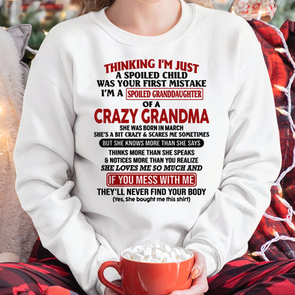 MARCH - I'M A SPOILED GRANDDAUGHTER OF A CRAZY GRANDMA - From Grandma - NTTD03 (SKU-GMD1-NTT03)