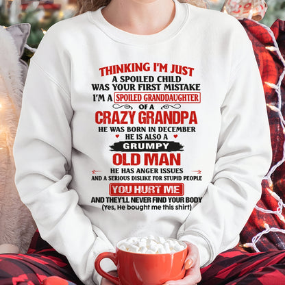 Spoiled Granddaughter of a Crazy Grandpa Shirt – Birthday Gift from December Grandpa / Man - ccdi12 (SKU12-200-12)