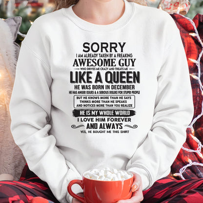 December - Sorry I am already taken by a freaking awesome guy - Gift for Wife From Husband - CCDI12 (SKU08-25-12)