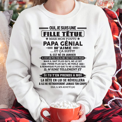 JANVIER - Oui, je suis une fille têtue – T-shirt | Cadeau d’anniversaire de papa pour sa fille - ccdi01 / fr01 (SKU12-214-01)