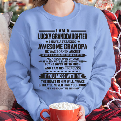 I Am A Lucky Granddaughter T-Shirt – Birthday Gift From August Grandpa / Man - ccdi08 (SKU11-122-08)