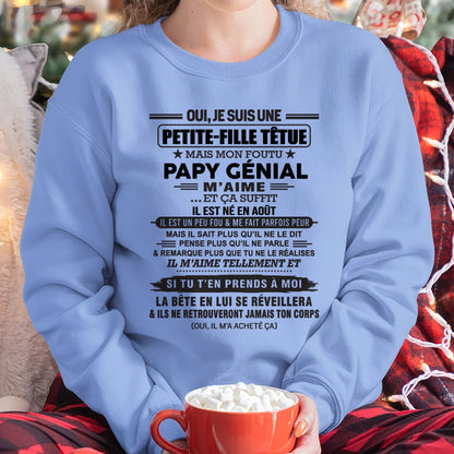 AOÛT - Oui, je suis une petite-fille têtue – T-shirt | Cadeau d’anniversaire de papi pour sa petite-fille - ccdi08 / fr08 (SKU2603-193-08)