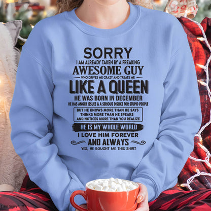 December - Sorry I am already taken by a freaking awesome guy - Gift for Wife From Husband - CCDI12 (SKU08-25-12)