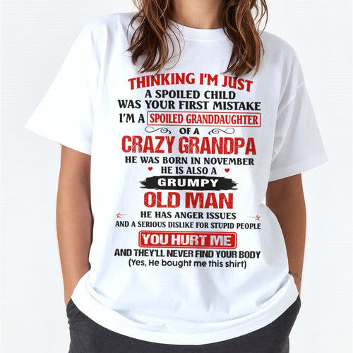 Spoiled Granddaughter of a Crazy Grandpa Shirt – Birthday Gift from November Grandpa / Man - ccdi11 (SKU12-200-11)