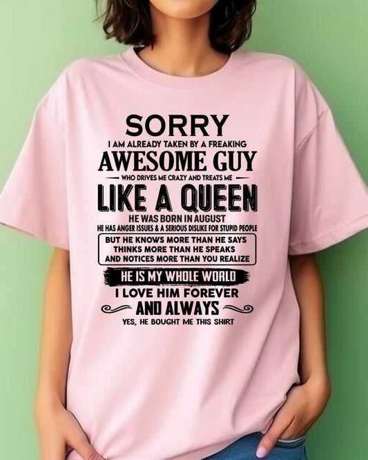 August - Sorry I am already taken by a freaking awesome guy - Gift for Wife From Husband - NGHL08 (SKU-SRG-08)
