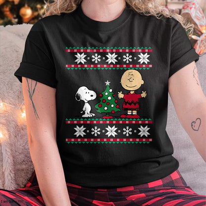 Christmas Shirts for Family, Funny christmas shirts, Christmas Unisex T-Shirt/Hoodie/Sweatshirt HLT00 - Peanuts Snoopy and Charlie Christmas tree Short Sleeve T-Shirt Blue