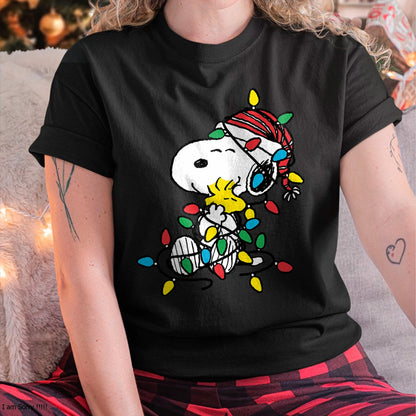 Christmas Shirts for Family, Funny christmas shirts, Christmas Unisex T-Shirt/Hoodie/Sweatshirt HLT00 - Peanuts - Snoopy Woodstock Christmas Lights T-Shirt