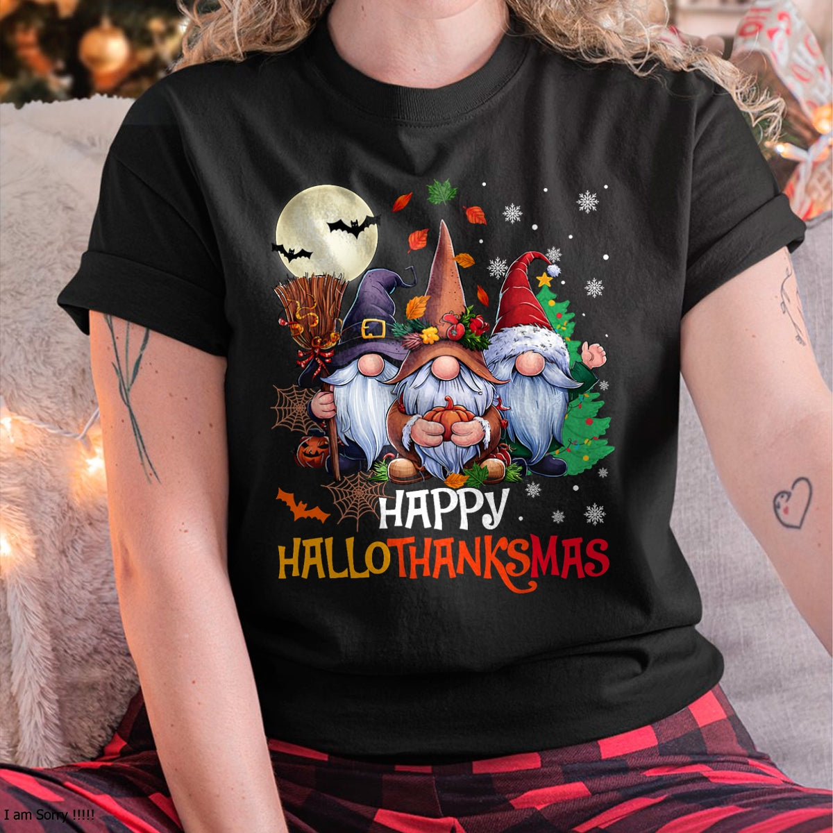 Christmas Shirts for Family, Funny christmas shirts, Christmas Unisex T-Shirt/Hoodie/Sweatshirt HLT00 - Happy Hallothanksmas Gnomes Lover Halloween Merry Christmas T-Shirt