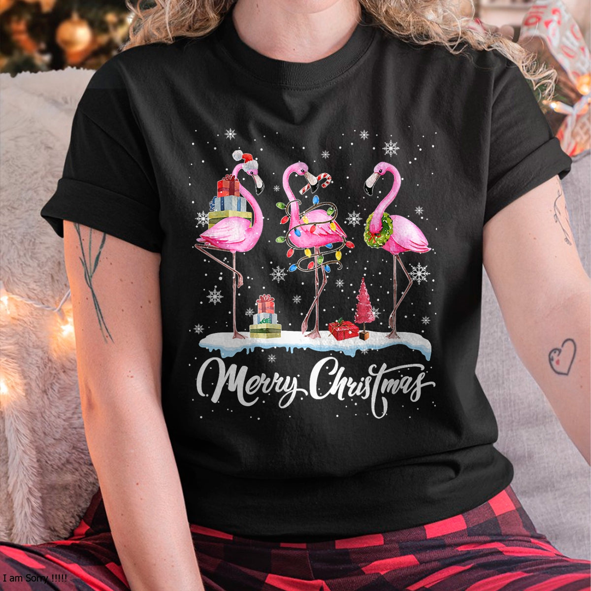Christmas Shirts for Family, Funny christmas shirts, Christmas Unisex T-Shirt/Hoodie/Sweatshirt HLT00 - Merry Christmas Hat Santa Flamingo Light Christmas Snow T-Shirt