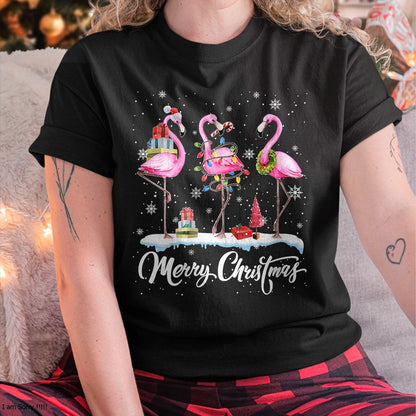 Christmas Shirts for Family, Funny christmas shirts, Christmas Unisex T-Shirt/Hoodie/Sweatshirt HLT00 - Merry Christmas Hat Santa Flamingo Light Christmas Snow T-Shirt
