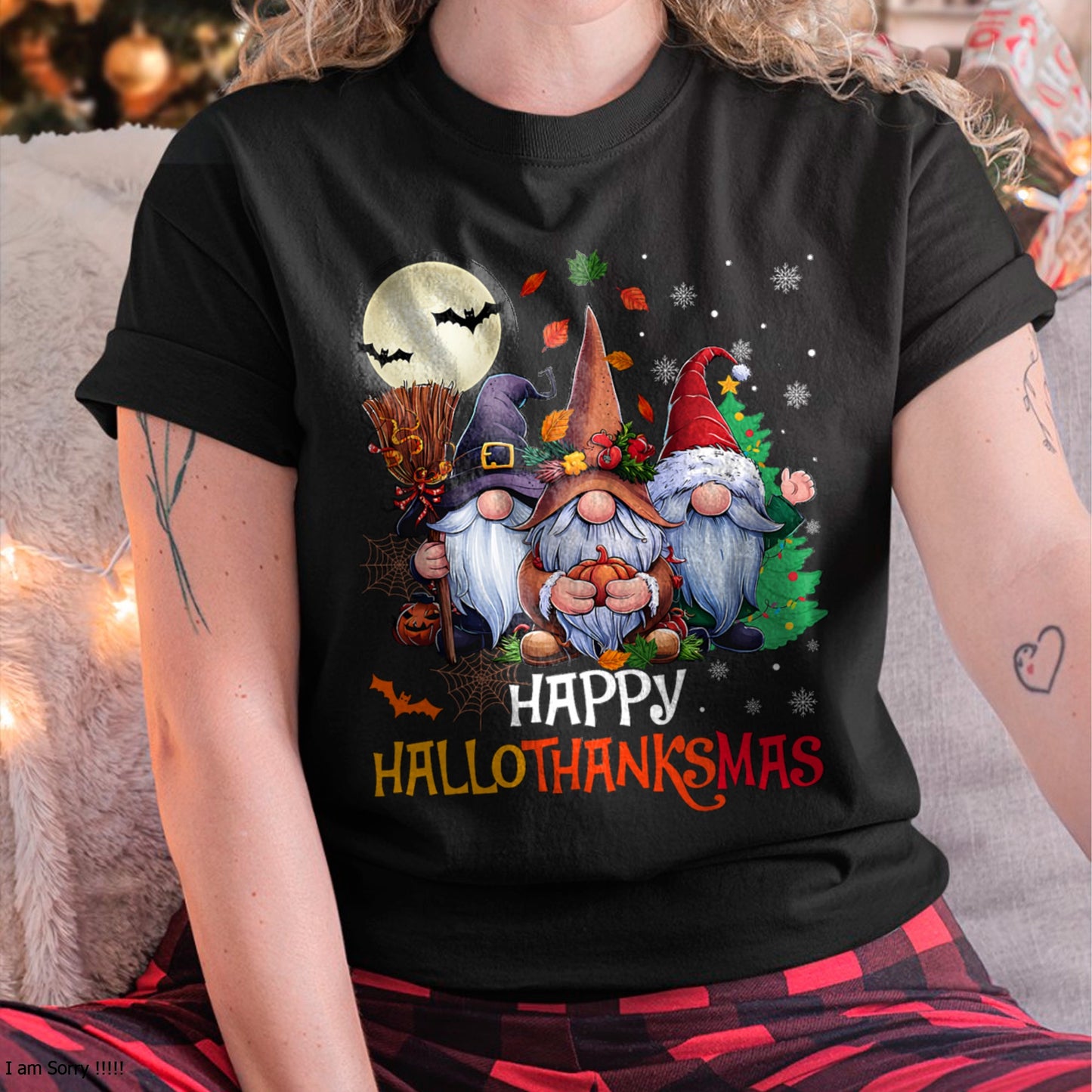 Happy Hallothanksmas Gnomes Lover Halloween Merry Christmas T-Shirt for men women (SKU-MRCM-5) FMA male