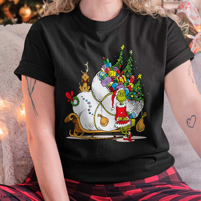 Christmas Shirts for Family, Funny christmas shirts, Christmas Unisex T-Shirt/Hoodie/Sweatshirt HLT00 - Dr. Seuss Grinch Sleigh T-shirt T-Shirt