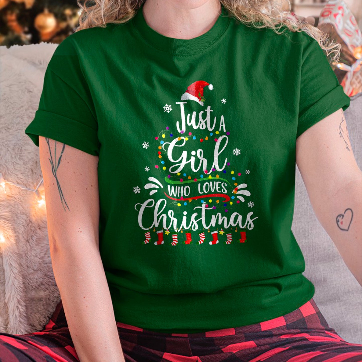 Merry Christmas Just A Girl Who Loves Christmas Tree Xmas T-Shirt (SKU-MRCM-20) FMA