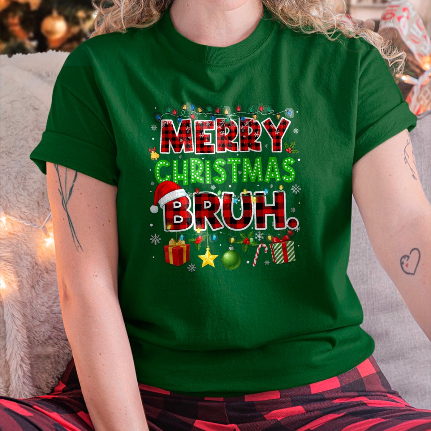 Merry Christmas Bruh Funny Red Plaid Teens Meme T-Shirt (SKU-MRCM-13) FMA