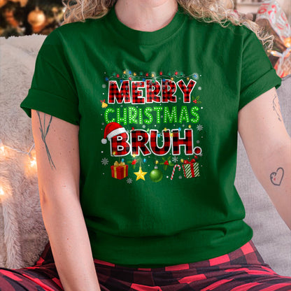 Merry Christmas Bruh Funny Red Plaid Teens Meme T-Shirt (SKU-MRCM-13) FMA