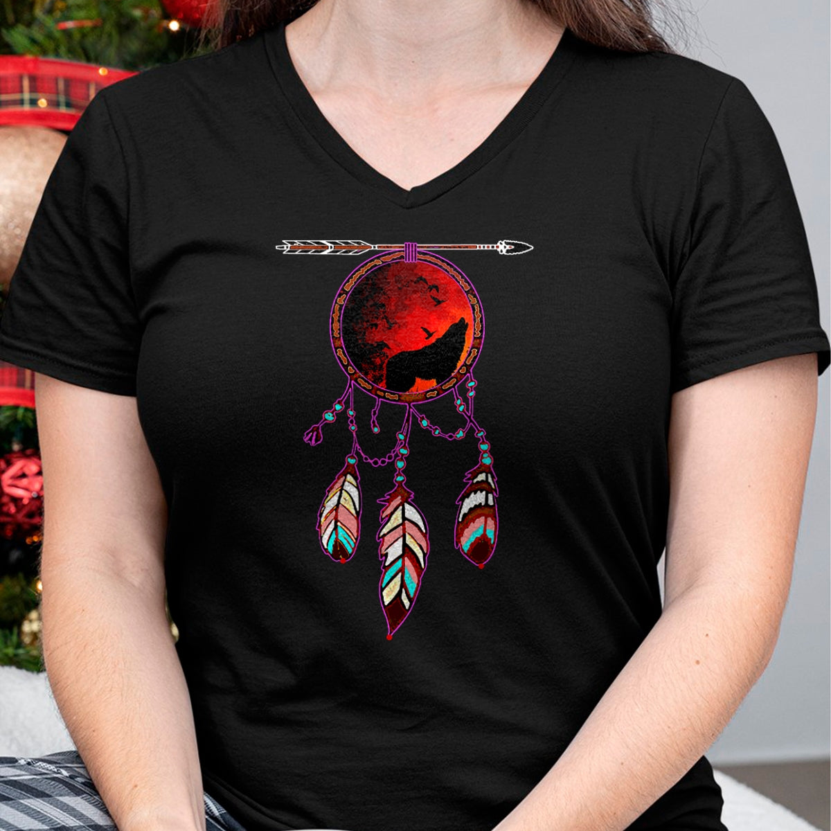 Native American T-Shirts, Vintage Native American Unisex T-Shirt/Hoodie/Sweatshirt HLT00 - Native American Timber Wolf Dream Catcher Indian Tribal Gift T-Shirt (1)
