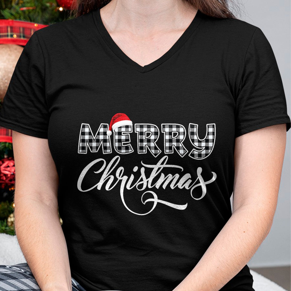 Christmas Shirts for Family, Funny christmas shirts, Christmas Unisex T-Shirt/Hoodie/Sweatshirt HLT00 - Merry Christmas Buffalo Black and White Plaid for Men Women T-Shirt