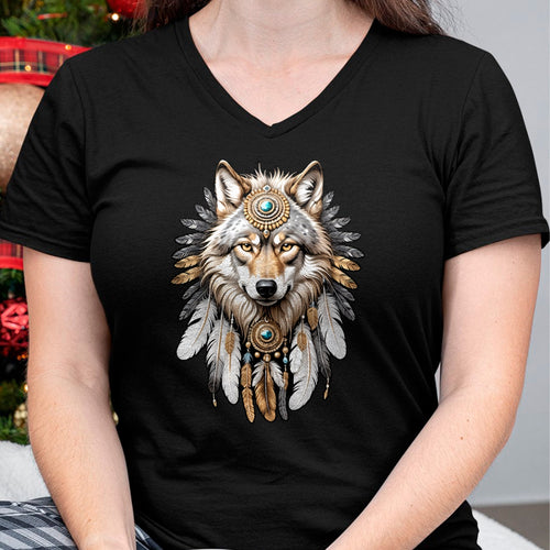 Native American T-Shirts, Vintage Native American Unisex T-Shirt/Hoodie/Sweatshirt HLT00 - Native American Wolf Feather Headdress Hunter Men Women T-Shirt (1)
