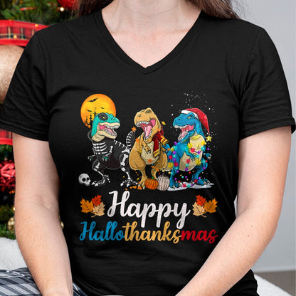 Christmas Shirts for Family, Funny christmas shirts, Christmas Unisex T-Shirt/Hoodie/Sweatshirt HLT00 - Halloween Thanksgiving Christmas Happy HalloThanksMas T rex T-Shirt