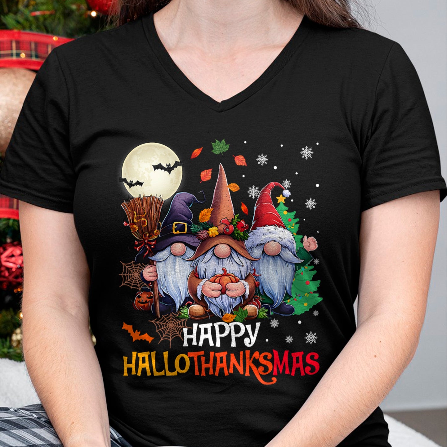 Happy Hallothanksmas Gnomes Lover Halloween Merry Christmas T-Shirt for men women (SKU-MRCM-5) FMA male