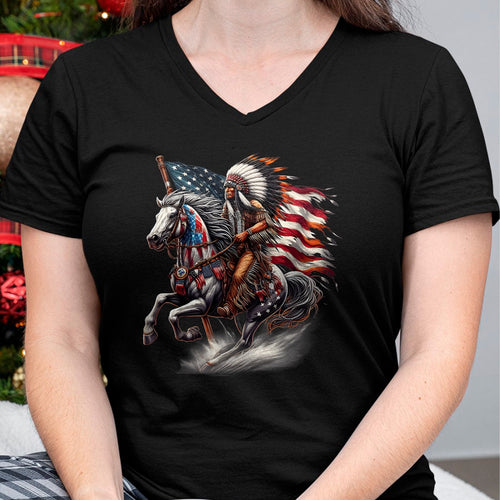 Native American T-Shirts, Vintage Native American Unisex T-Shirt/Hoodie/Sweatshirt HLT00 - Native American Day Flag Indian Riding Horse 4th of July T-Shirt (3)
