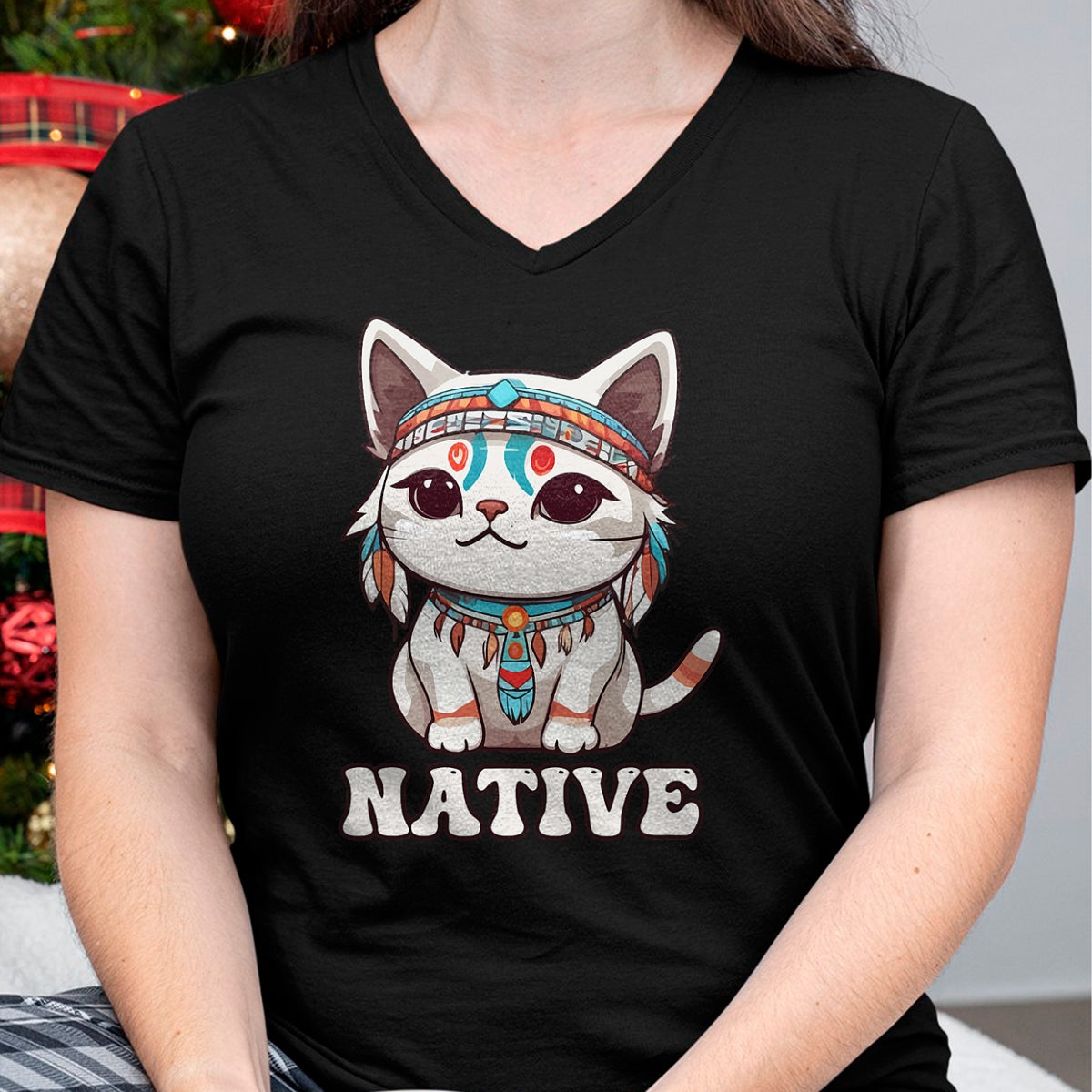 Native American T-Shirts, Vintage Native American Unisex T-Shirt/Hoodie/Sweatshirt HLT00 - American Flag - Cute American Native Indian Kawaii Cat Woman Girl T-Shirt