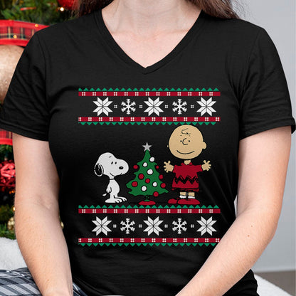 Christmas Shirts for Family, Funny christmas shirts, Christmas Unisex T-Shirt/Hoodie/Sweatshirt HLT00 - Peanuts Snoopy and Charlie Christmas tree Short Sleeve T-Shirt Blue