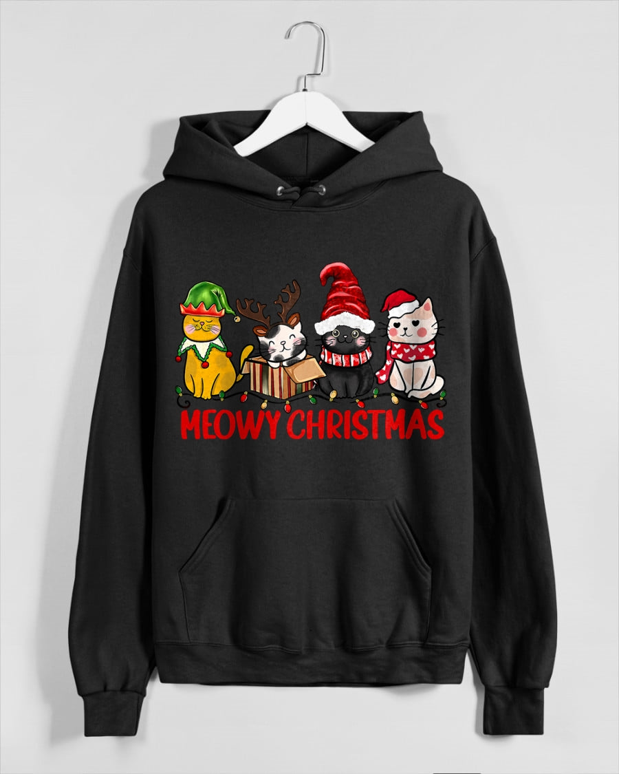 Funny Christmas Cats - Cute Kitten Cats Santa Hat Xmas T-Shirt (SKU-MRCM-9) FMA