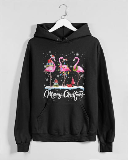 Merry Christmas Hat Santa Flamingo Light Christmas Snow Xmas T-Shirt (SKU-MRCM-19) FMA