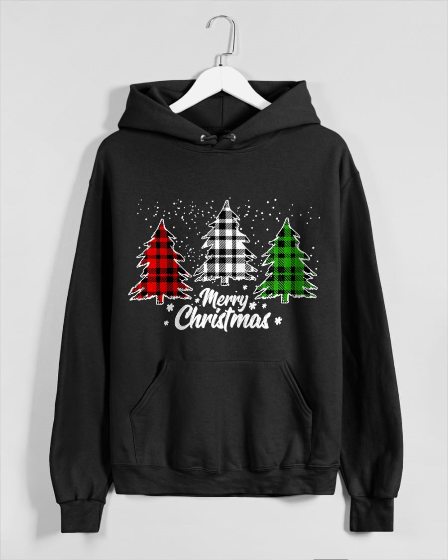 Merry Christmas Tree Xmas Buffalo Plaid Red White Green T-Shirt (SKU-MRCM-22) FMA