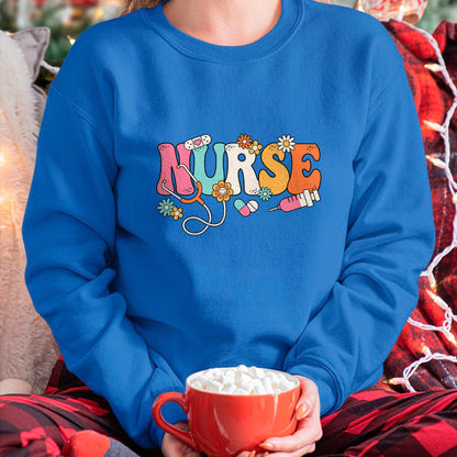 Funny Nurse Shirt, Nurse Unisex T-Shirt/Hoodie/Sweatshirt HLT00 - Cute Retro Groovy Nurse Flower Nursing T-Shirt