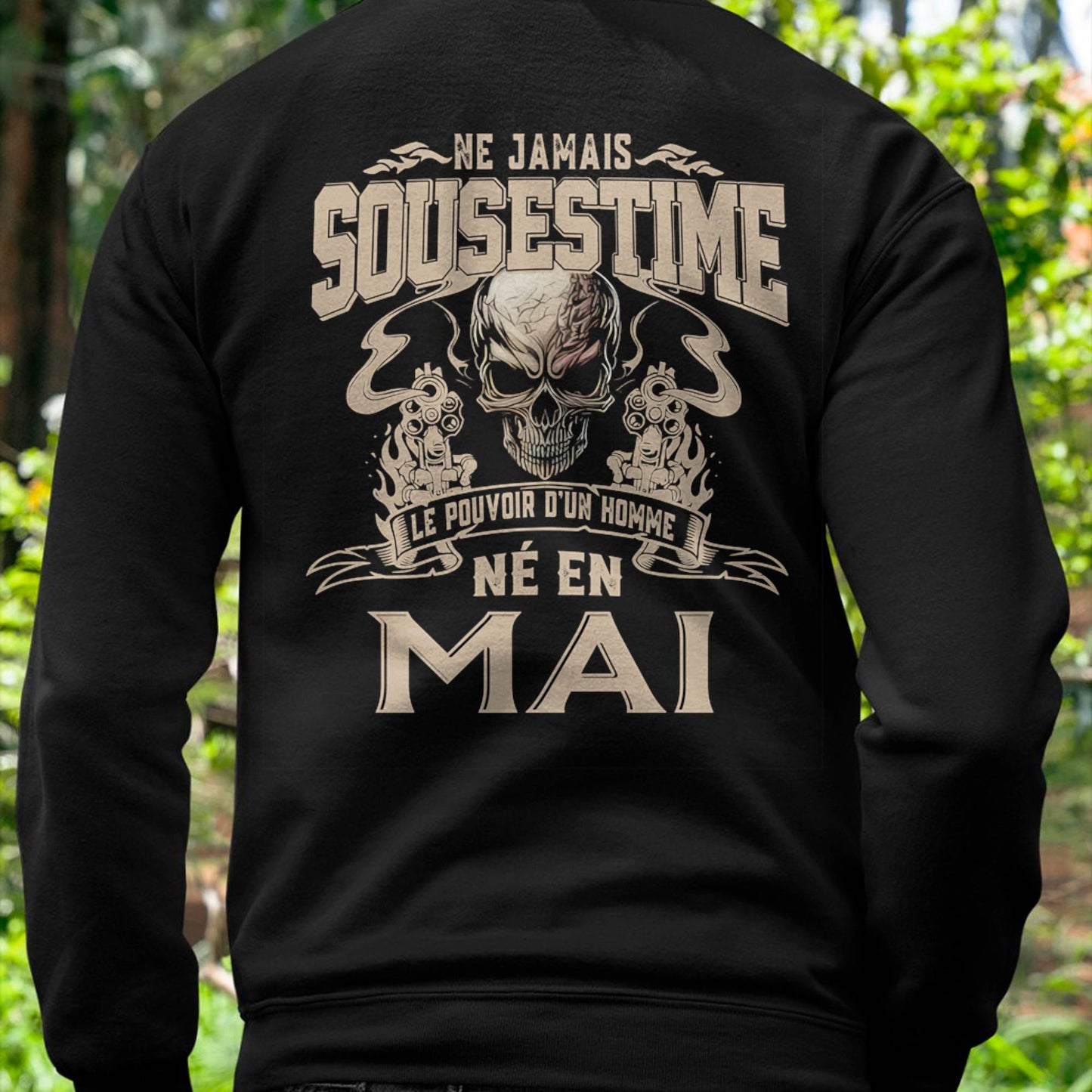 Ne Jamais Sous-estimer le Pouvoir d’un Homme Né en Mai – T-Shirt Homme Crâne Rebelle - male fr05 / CCDI05 (SKU26T-01159-05)