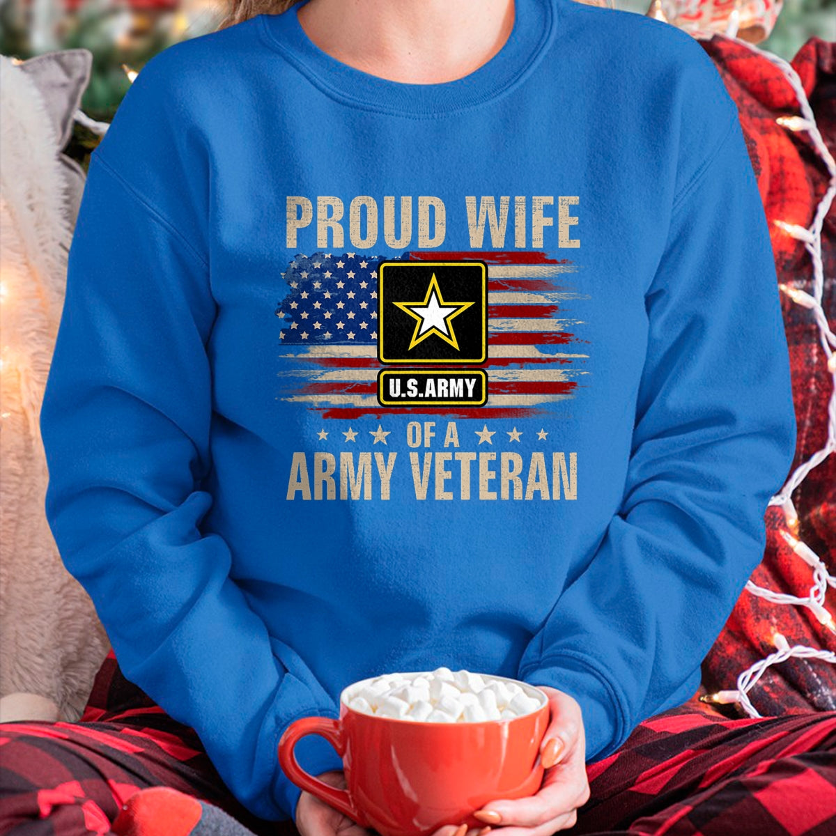 Proud Veteran Shirt, Funny Veteran UnisexT-Shirt/Hoodie/Sweatshirt HLT00 - Vintage Proud Wife of A Army Veteran with American Flag T-Shirt