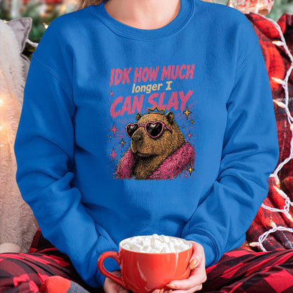 Cute Capybara Shirt, Funny Capybara Unisex T-Shirt/Hoodie/Sweatshirt HLT00 - Funny Capybara IDK How Much Longer I Can Slay Teens Meme T-Shirt