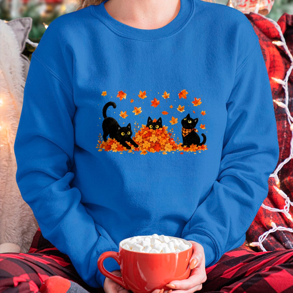 Best Thanksgiving Family Shirt , Funny Thanksgiving UnisexT-Shirt/Hoodie/Sweatshirt HLT00 - Cute Black Cats Playing in Fall Leaves Thanksgiving Autumn T-Shirt