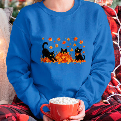 Best Thanksgiving Family Shirt , Funny Thanksgiving UnisexT-Shirt/Hoodie/Sweatshirt HLT00 - Cute Black Cats Playing in Fall Leaves Thanksgiving Autumn T-Shirt