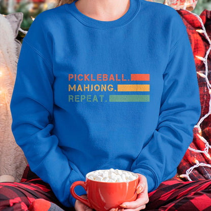 Funny Pickleball Shirt, Pickleball Lover Unisex T-Shirt/Hoodie/Sweatshirt HLT00 - Women's Pickleball Mahjong Repeat Sport Lover Gambling Chinese Game V-Neck T-Shirt
