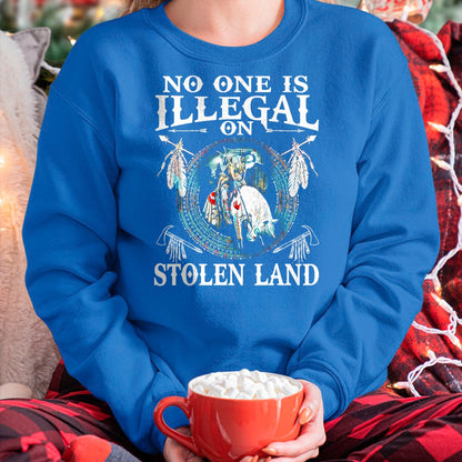 Native American T-Shirts, Vintage Native American Unisex T-Shirt/Hoodie/Sweatshirt HLT00 - No One Is Illegal on Stolen Land Gifts Native Americans T-Shirt (1)